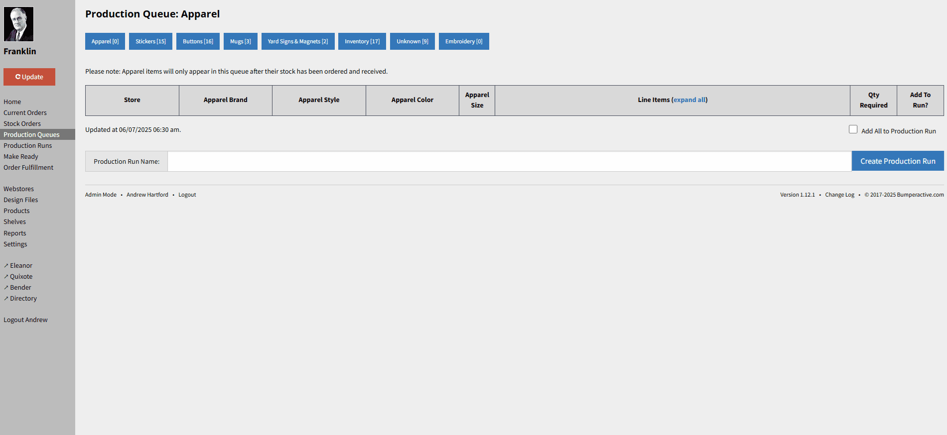 Contributions to Franklin Production Management System